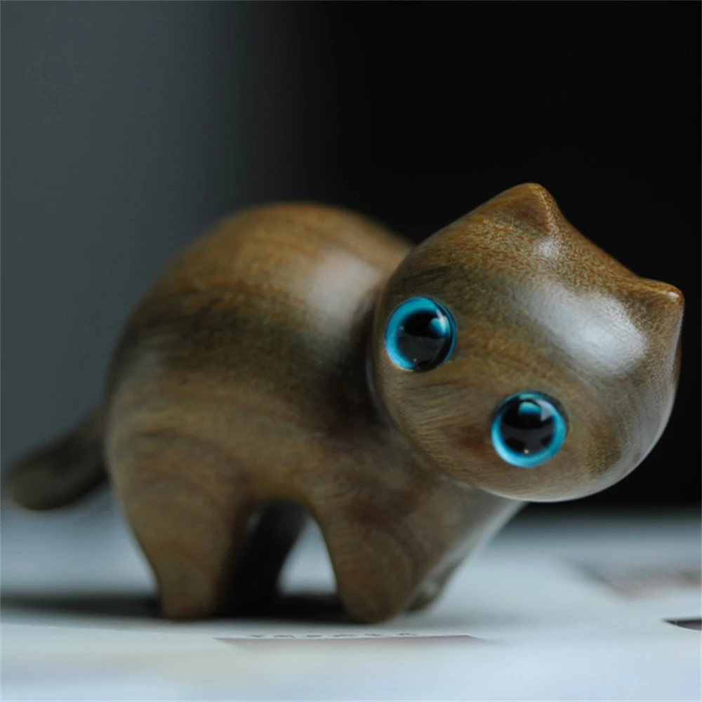 Description Picture 3 of itemSandalwood Hand Carved Wood Cat Sandalwood Decoration Cat Wooden Crafts Desktop Decoration Ornaments Sculptures & Statues Cat