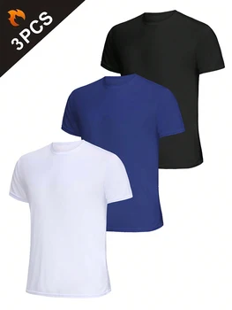 3Pcs Men's Ultralight Quick Dry Sport T-Shirt, Solid Color Breathable Lightweight Top For Fitness Training Workout Running Gym 2