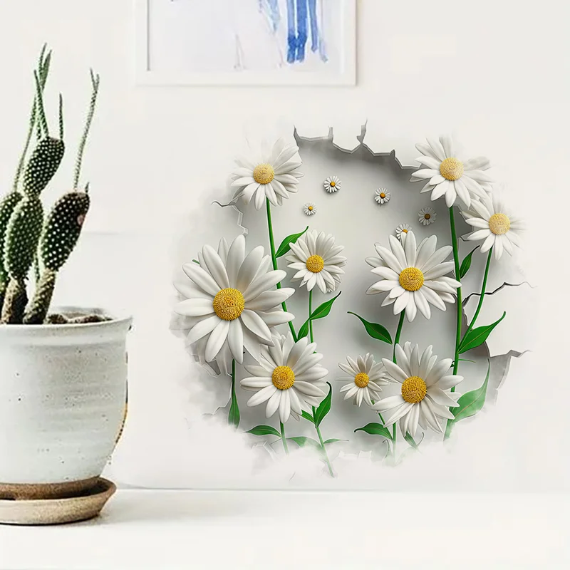 90788# Beautiful White Daisies Stickers, Bright Wall for Home, Cabinet, Door,Decoration, Vinyl Car Decals, Outdoor Indoor Use