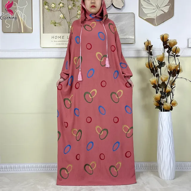 110894-cbc01b.jpg Abaya musulmane à double chapeau pour Ramadan, vêtements de prière africains, coton solide, broderie, adt, dubaï, turquie, islam, nouveau, 2025