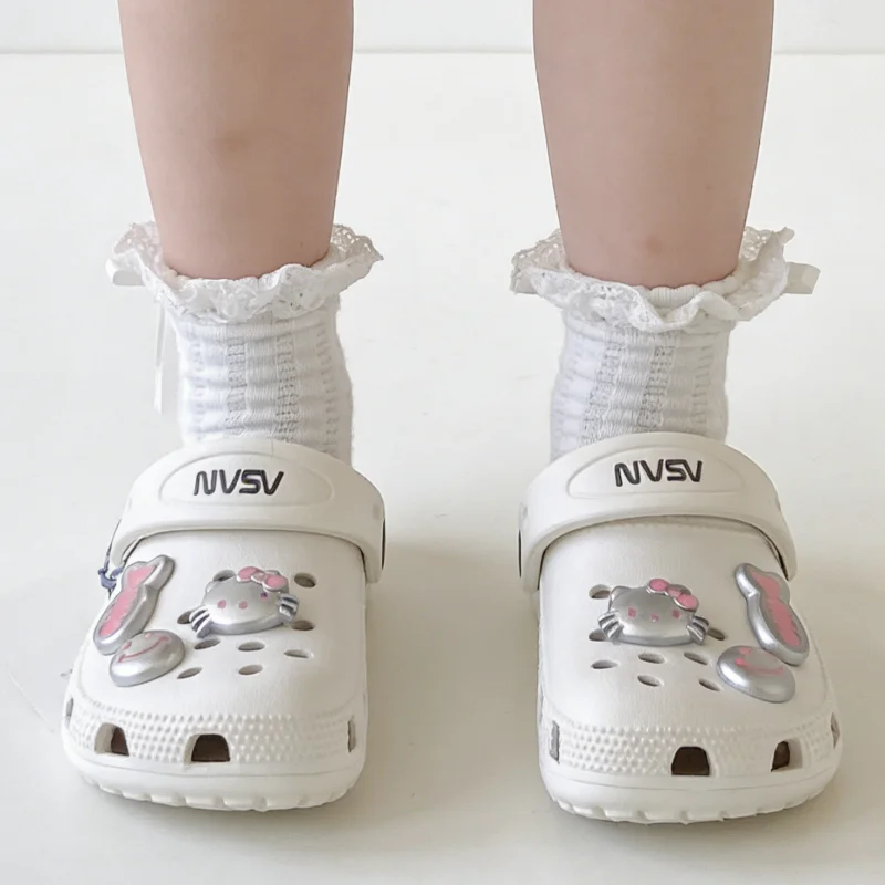 새로운 핑크 실버 키튼 귀엽고 달콤한 신발 장식 액세서리 DIY 레진 3D 탈부착 가능한 신발 꽃