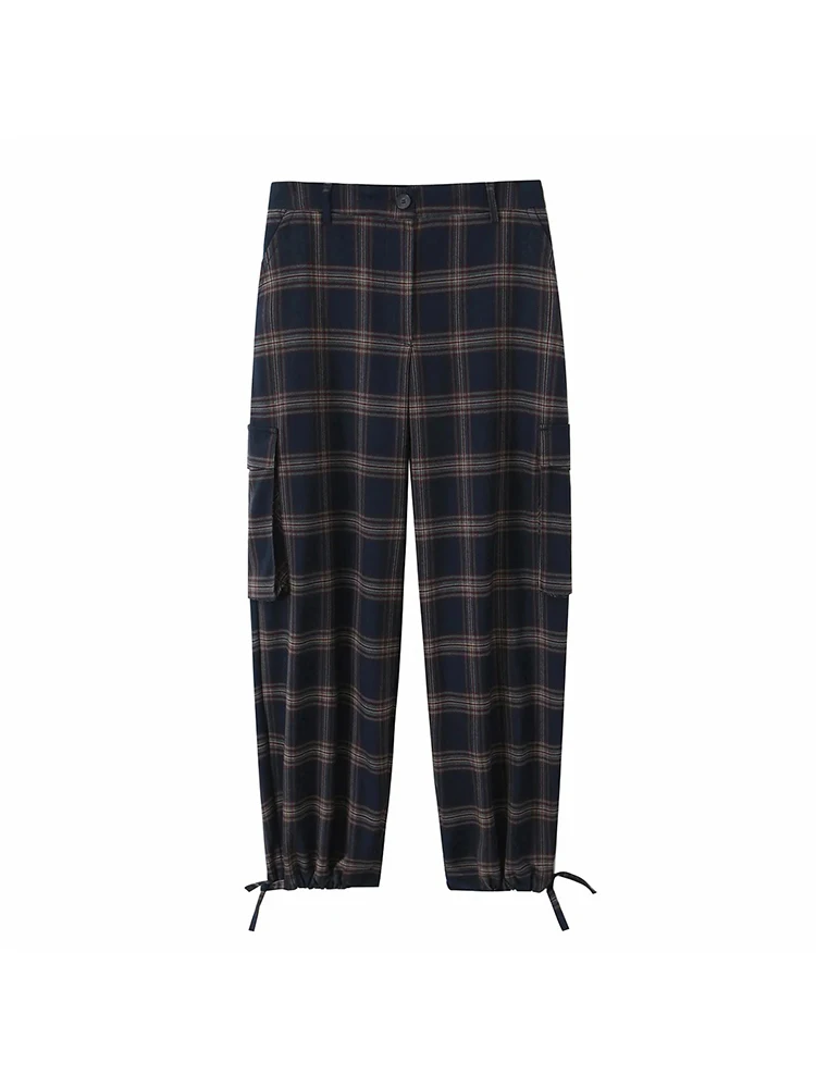 Women New Casual Chic Suit Checkered Hooded Jacket Loose Lantern Workwear Pants Fashion Autumn Winter Suits - 5