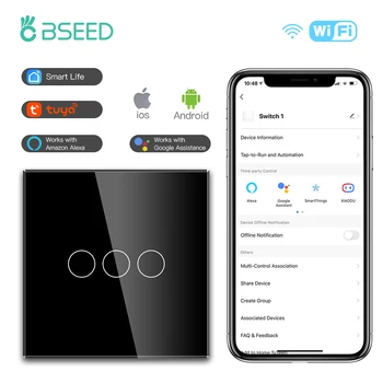 BSEED 1/2/3Gang WiFi สวิทช์ไฟสมาร์ทสวิทช์สัมผัสทํางานร่วมกับ Tuya Smart Life Alexa APP EU ซ็อกเก็ตไฟฟ้า USB Type-C Prots 24