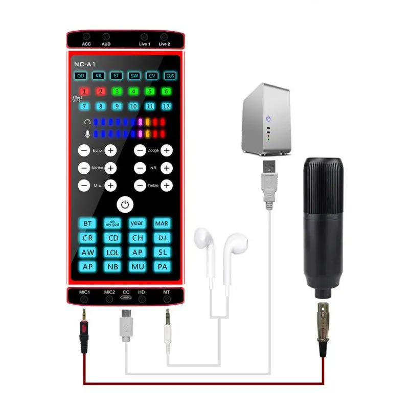 karaoke microphone 1pc Voice Changer Professional Phone Sound Cards Live Sound Audio Mixer easy to operate and has a simple way of use  daily life. gaming mic