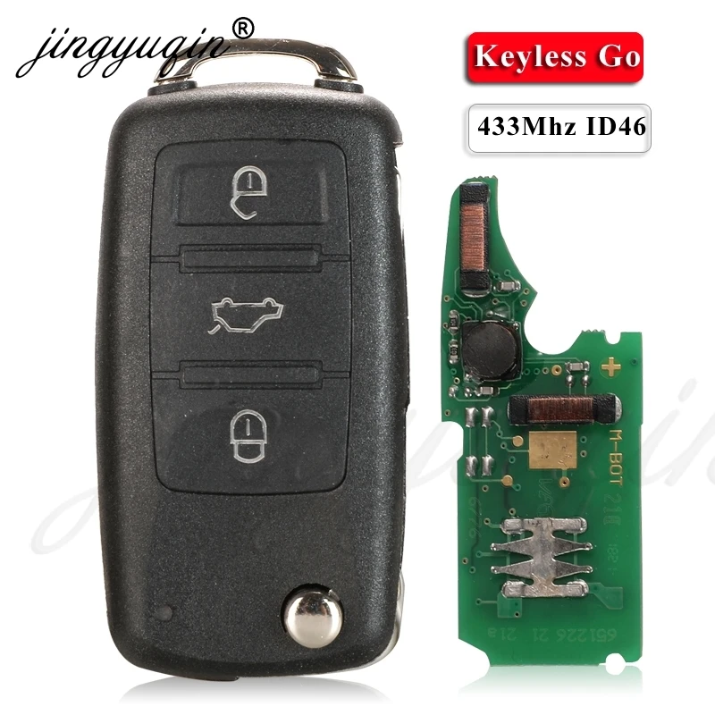 

Jingyuqin KeylessGo полностью умный Автомобильный ключ 3 кнопки для VW Touareg 434 МГц ID46 чип 1K0959753AA дистанционный раскладной автоматический брелок