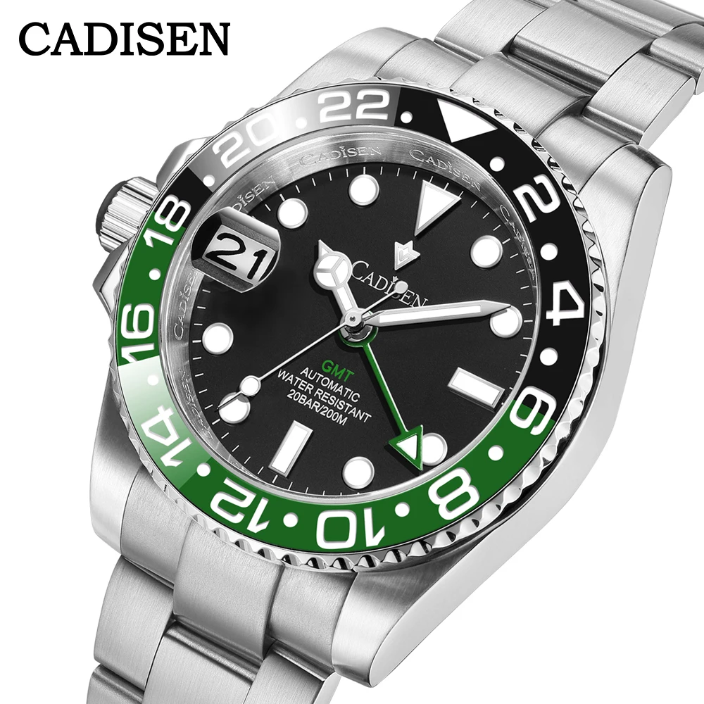 

CADISEN NH34A Top Luxury GMT Men Mechanical Wristwatch AR Sapphire Glass Stainless Steel 200M Waterproof Automatic Watches Mens