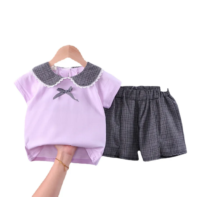 

New Summer Baby Clothes Suit Children Girls Cute Fashion Plaid T-Shirt Shorts 2Pcs/Sets Toddler Casual Clothing Kids Tracksuits