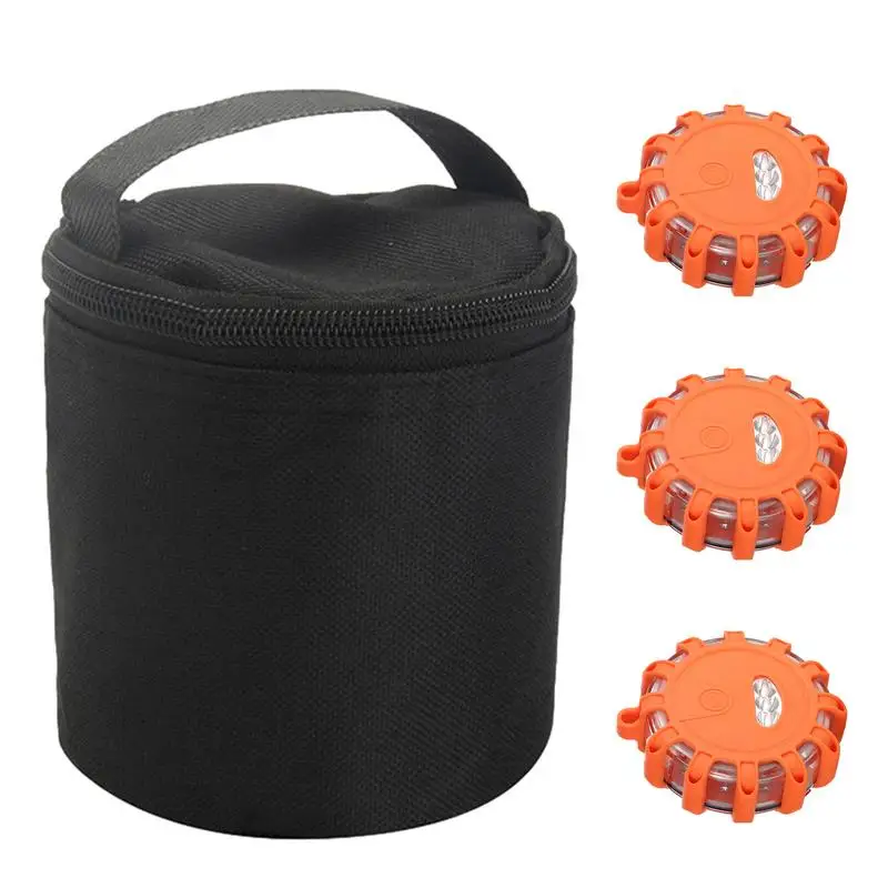 

LED Road Flares 3pcs Roadside Safety Beacon Disc Waterproof Rechargeable Road Flares With Magnetic Base 9 Blinking Modes for car