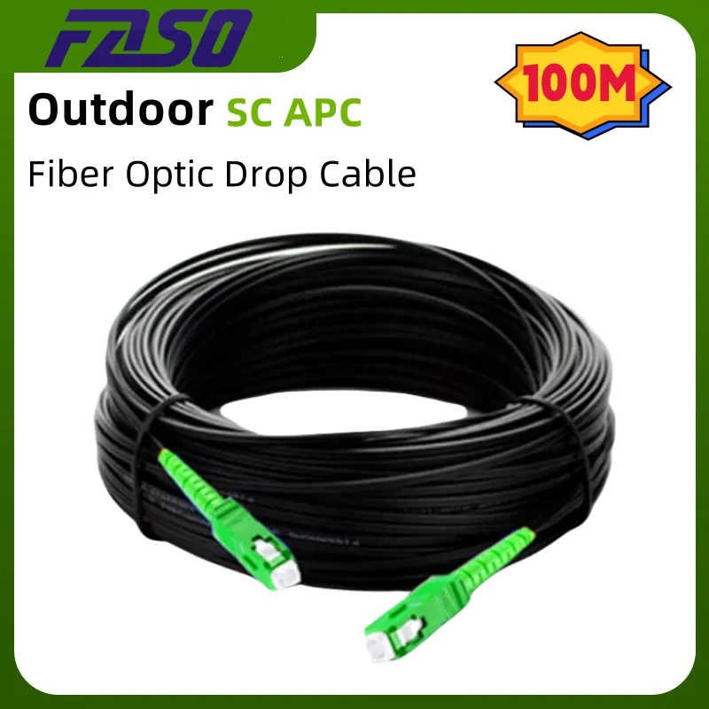

100 Meter SC/APC Singlemode G657A1 Outdoor FTTH Fiber Optic Patch Cord Fiber Jumper Cable With Steel Wire Black LSZH Jacket
