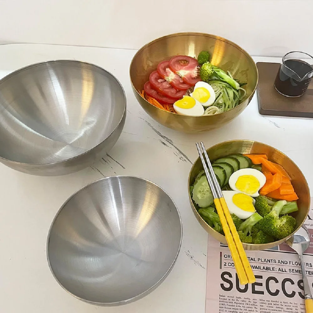 Stainless Steel Gold And Silver Salad Bowl Rice Noodles Lamian Noodles Bowl Kitchen Tableware Food Container