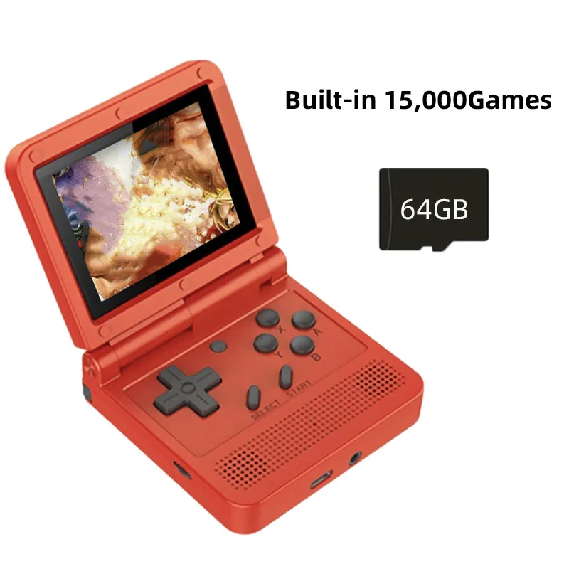 Powkiddy V90 Flip Pocket Video Handheld Game Console Open System 16 Simulators PS1 Retro Games Player Gamebox Gaming Consoles 