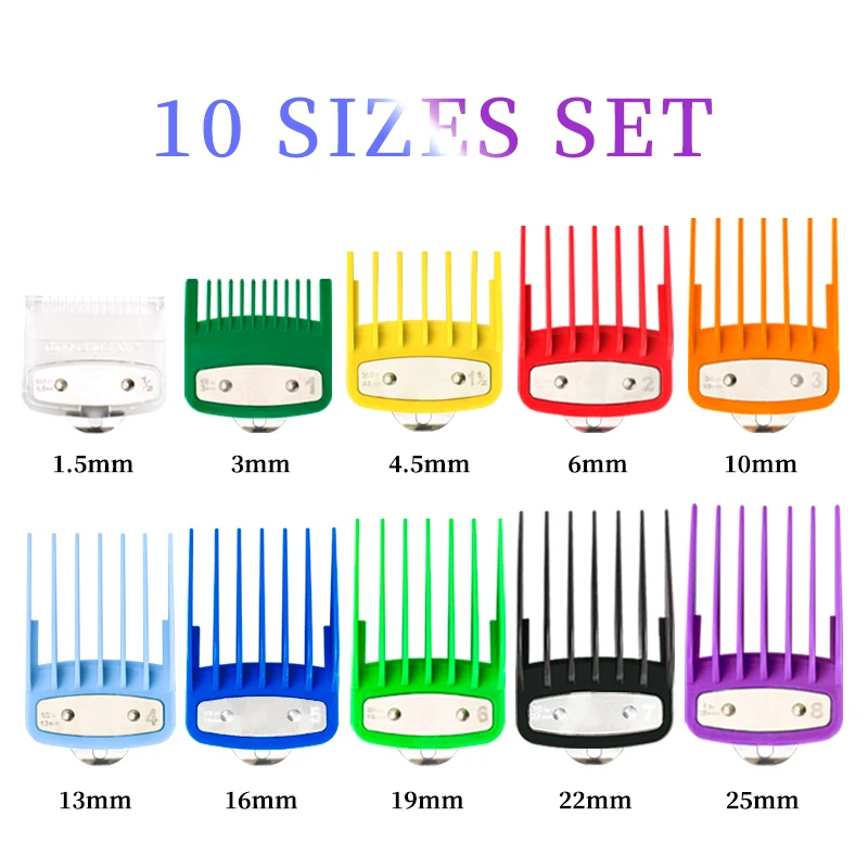 10 Sizes Set Solid Colorful Barber Hair Clipper Guards Comb Metal Hook Hair Trimmer Replacement Limit Comb Barber Shop Tools 4