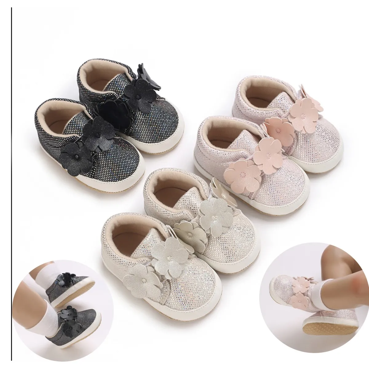 3-6M Black Tweed Fabric Soft Soles - Baby Blush Boutique main image 0