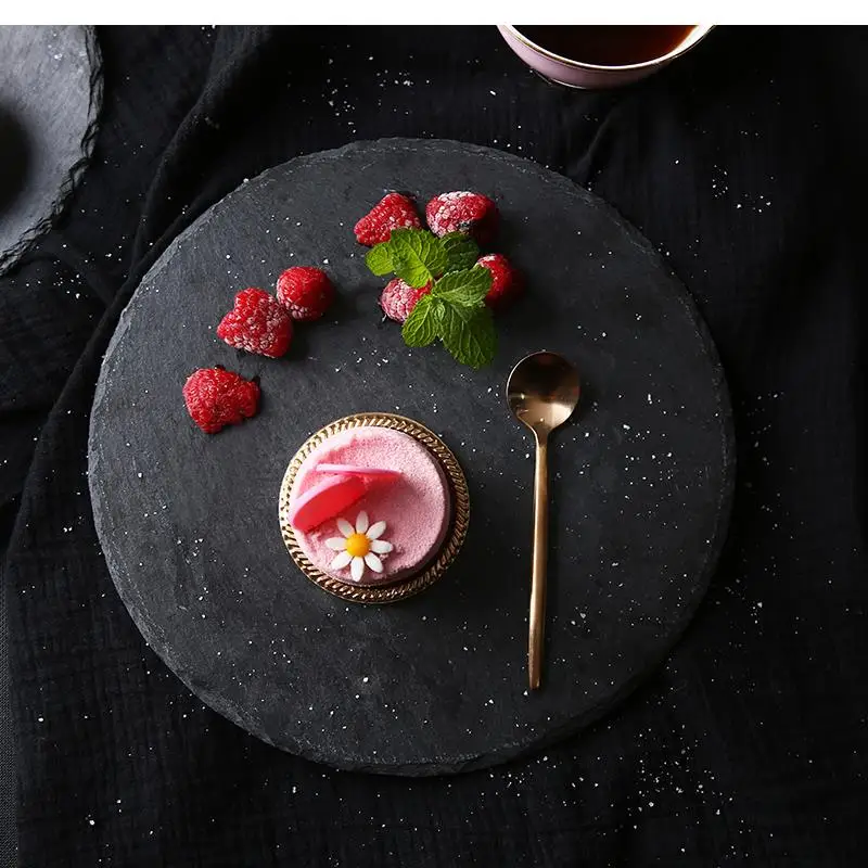 Round Plate Black Rock Western Tableware Irregular Cooking Household Dessert 9 Inch Frosted