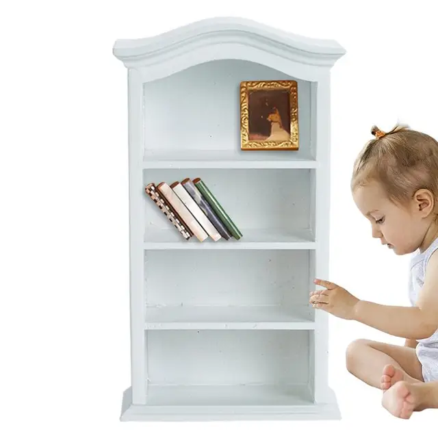 Doll Bookshelf Tiny Bookcase 1:12 Wooden Model Funny Cute Doll House Accessories Miniature Decor For Bedroom Dining Room Living 1