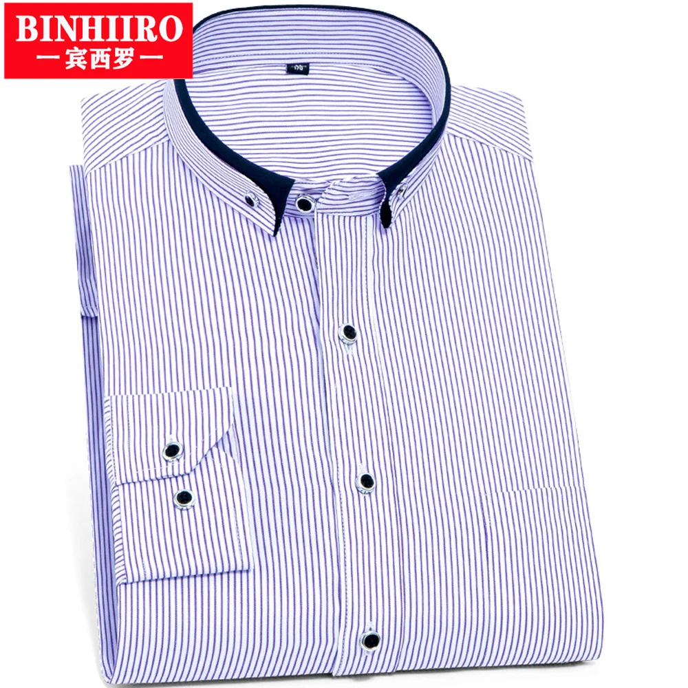 

Men's Long-sleeve shirt Autumn Spring Fashion Business Dress Shirt Solid Casual Work Office stripe Simple Brand Men's Shirt