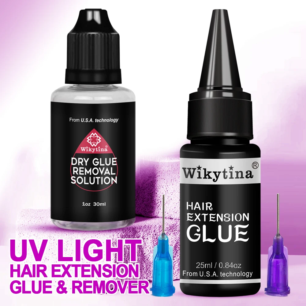 UV light Hair Extension Glue Set for Tape Hair Extension Remover dry glue removal solution Fast Grafting gule and remover