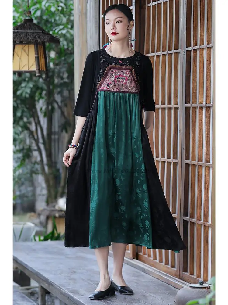 2024 traditional chinese cheongsam dress vintage chinese national dress flower embroidery sleeveless dress retro lady vestidos