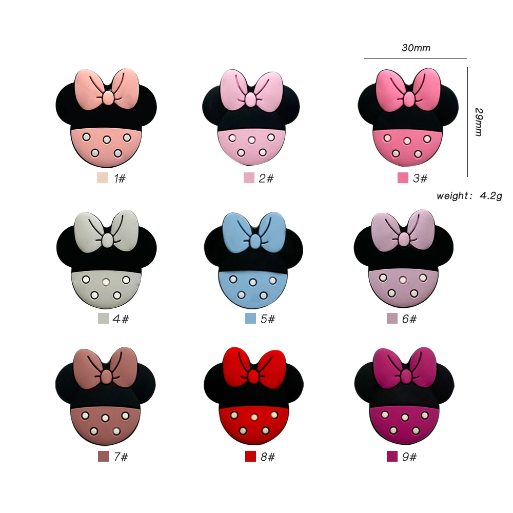 10Pcs Minnie Shape Silicone Beads BPA Free Baby Teething Bead For DIY Pacifier Chain Accessories Nursing Baby Teething Toy 5