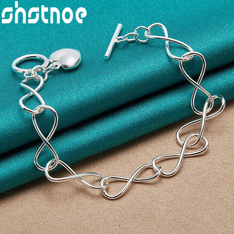 

SHSTONE 925 Sterling Silver Heart Chain Bracelets For Women Fashion Charm Jewelry Wedding Birthday Party Accessories Gifts