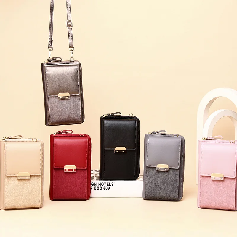 New Women Messenger Bags Luxury Pu Leather Handbags Outing Shoulder Bags Phone Wallet Solid Small Crossbody Long Strap