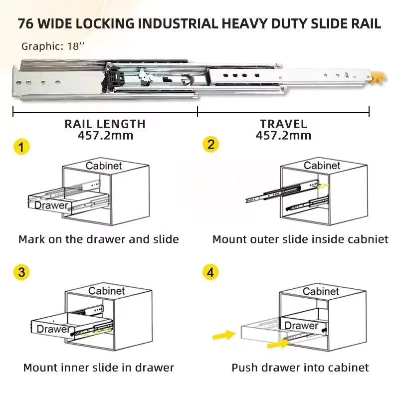 AOLISHENG Heavy Duty Drawer Slides with Lock Full Extension Ball Bearing Locking Industrial Drawer Slides