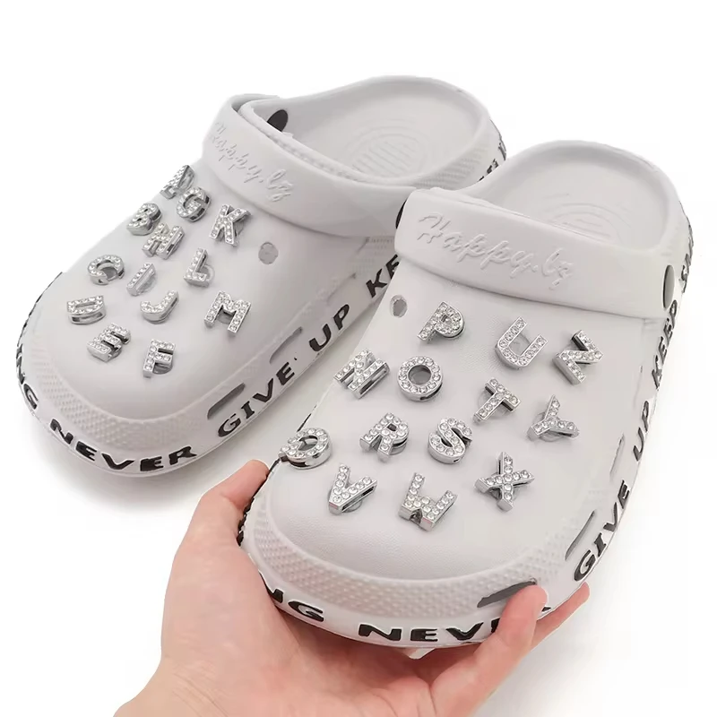 Glitter Rhinestone Letter Crystal Alphabet Shoe Charms And Decorations Designer Garden Shoes Accessories Xmas Party Gifts