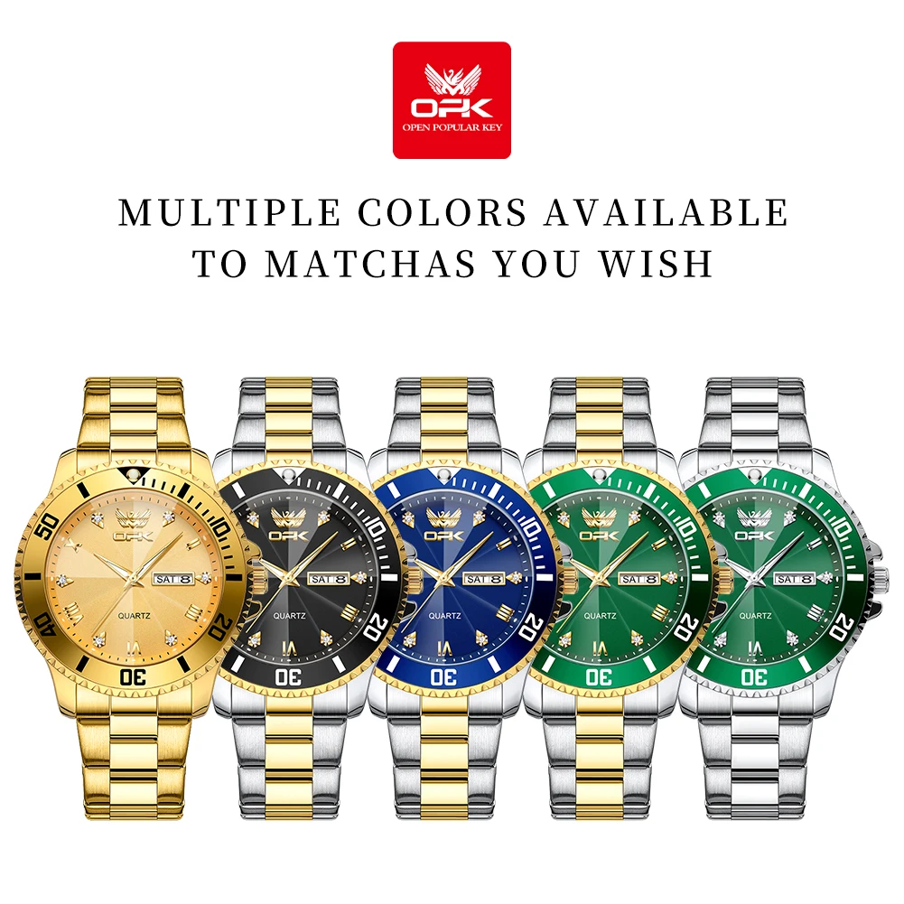 OPK Brand Men's Luxury Gold Waterproof Wristwatch