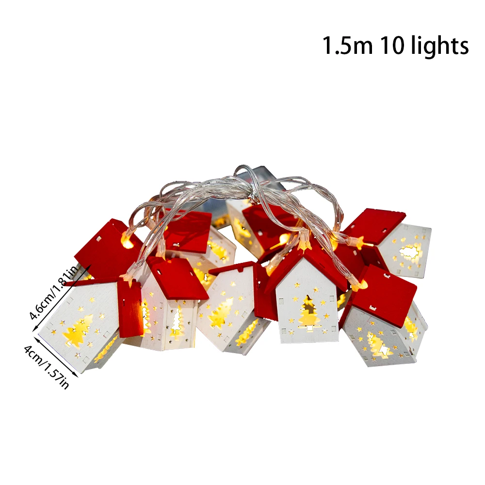 thumbnail image 1 of Christmas Wooden House LED String Light Garland Xmas Tree Hanging Ornament Christmas Decorations for Home New Year Gift Navidad, 1 of 5