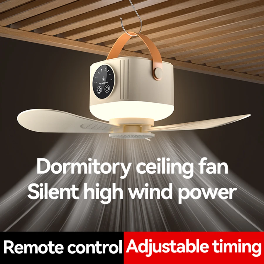 4 Speeds Portable Ceiling Fan, LED Display, 3-Level Night Light, 1-8H Timer, 3600mAh, Remote Control, Quiet Mini Fan for Camping 1