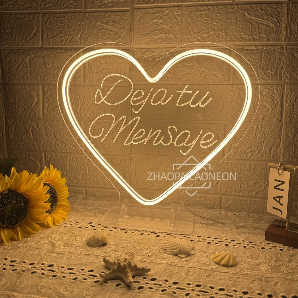 Leave A Message Neon Sign LED Spanish Dejar un mensaje Led Neon Light Coffee Bar Room Decor Sign Wedding Bedroom Decoration