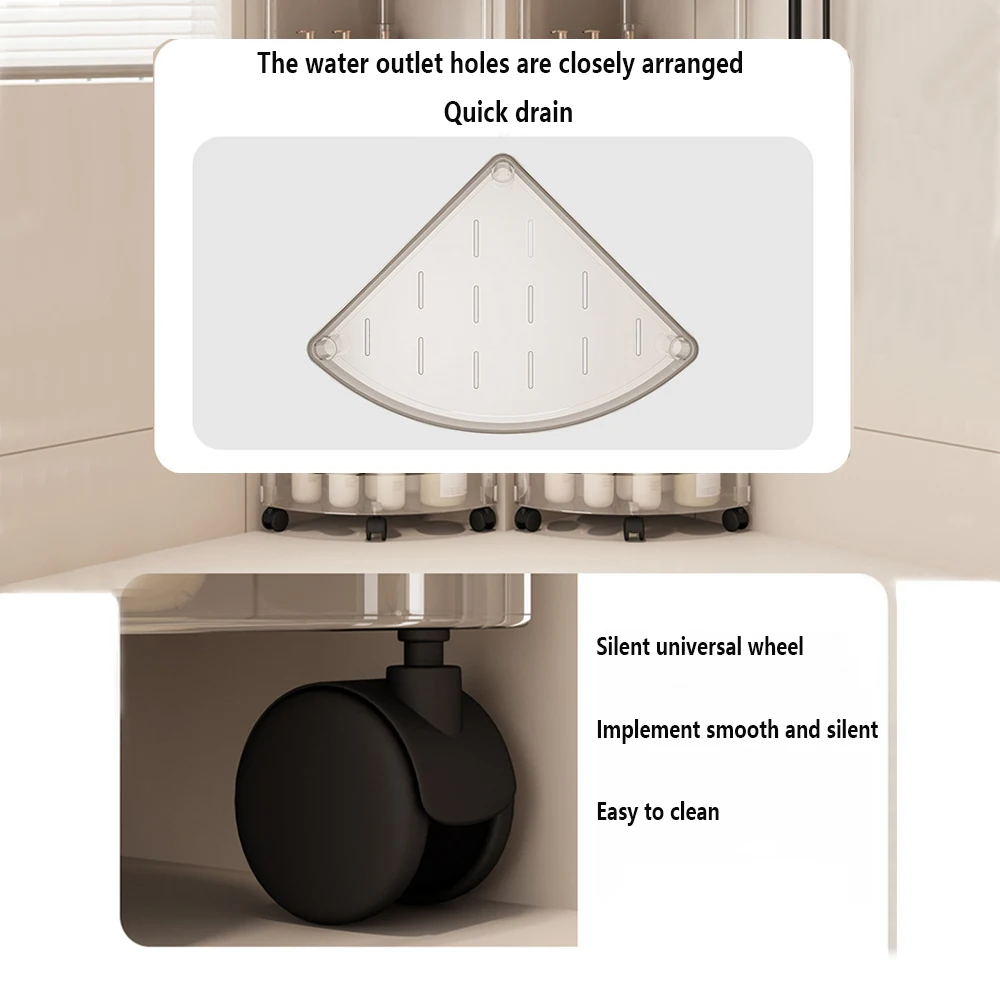 Stainless Steel Wheeled Corner Storage Shelf Transparent Corner Rack Floor Toilet Bathroom Triangle Storage Rack Gap Multi-layer