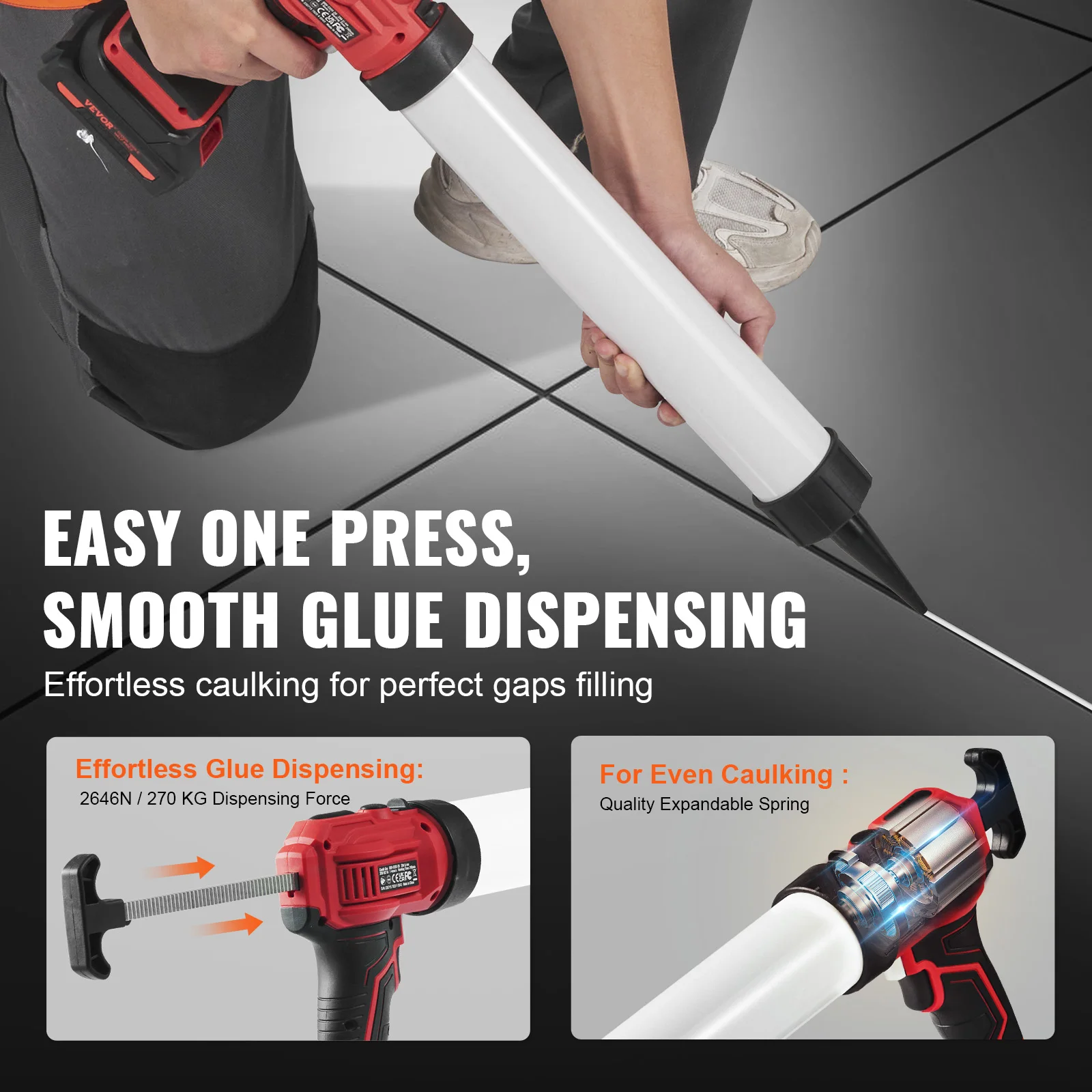 VEVOR Cordless Caulking Gun 20oz/600ml 20V Electric Sausage Caulking Gun with 4 Adjustable Speeds Anti-Drip Battery Powered 5