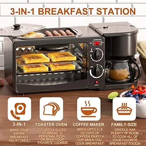 Station, Toaster with Frying Pan, Portable Oven Breakfast Maker