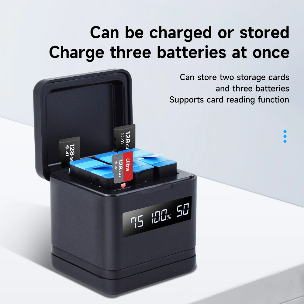 High-Capacity 2000mAh Battery with LCD Display 3-Slot Charger & Type-C Port