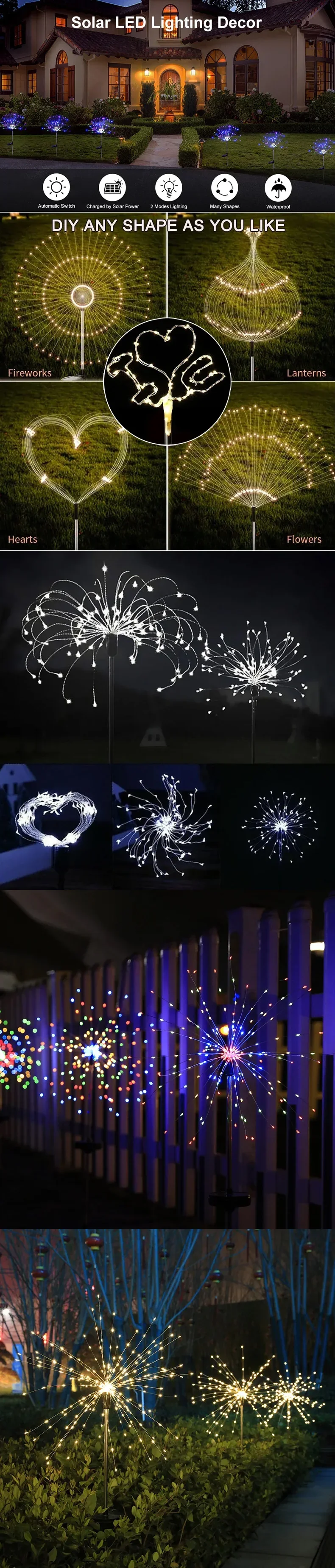 Description Picture 5 of item1/6 Pcs LED Solar Garden Lights Outdoor Copper Wire Waterproof Decorative Lawn Light DIY Firework Lamp Patio Planter Pathway