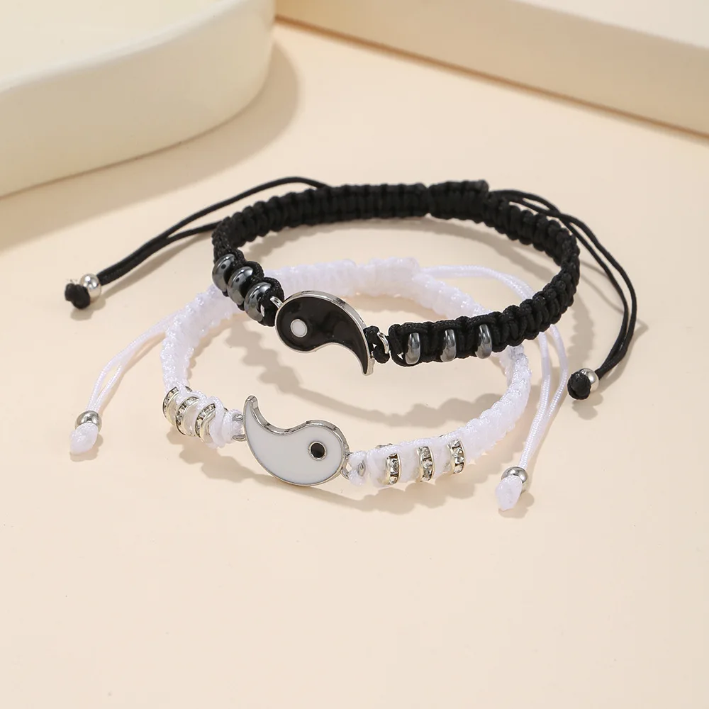 Yin Yang Couple Bracelets - Handmade Adjustable Friendship Bangles for Lovers