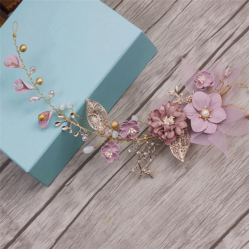 1Pc Handmade Wedding Hair Accessories Wreath Headwear Headband Wedding Dress Headband Bridal Headwear Accessories Golden Leaf De