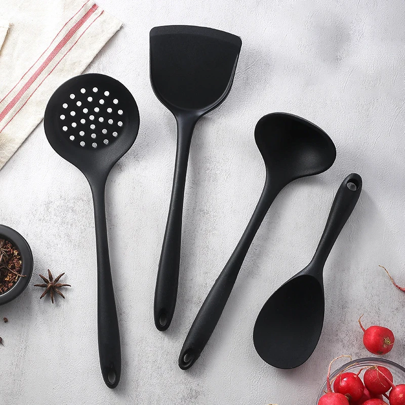Silicone Non-Stick Cooking Utensil Set with Spatula and Strainer Spoon