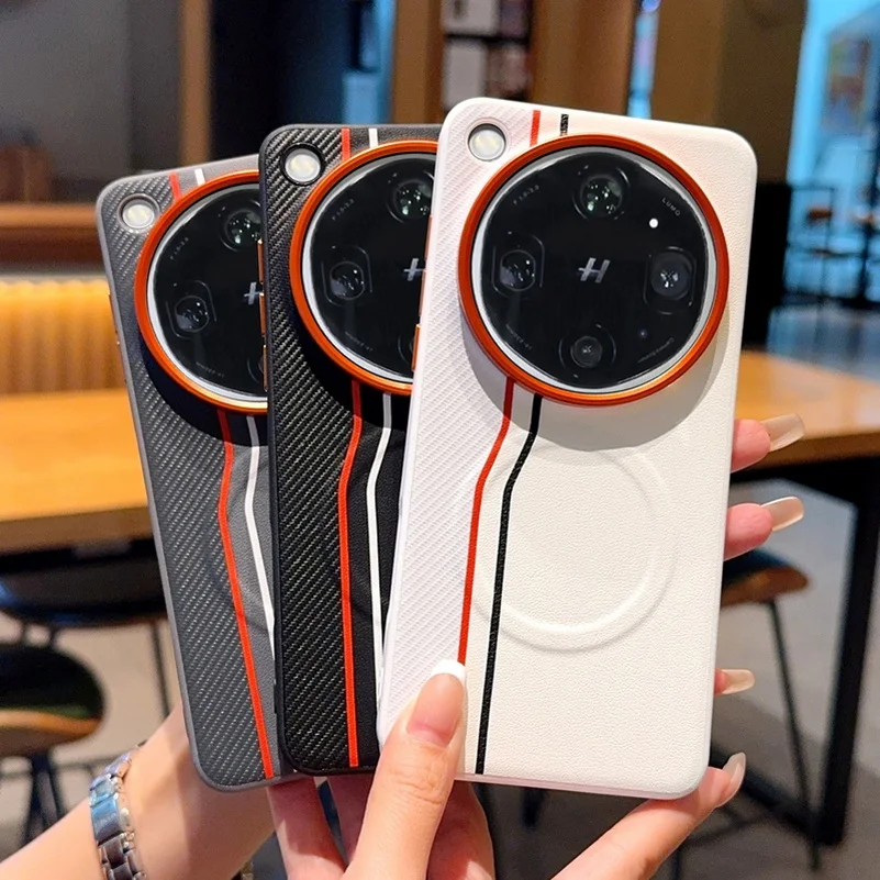 Color-Block Dual-Line Protective Case with Built-In Wireless Charging and Magnetic Ring