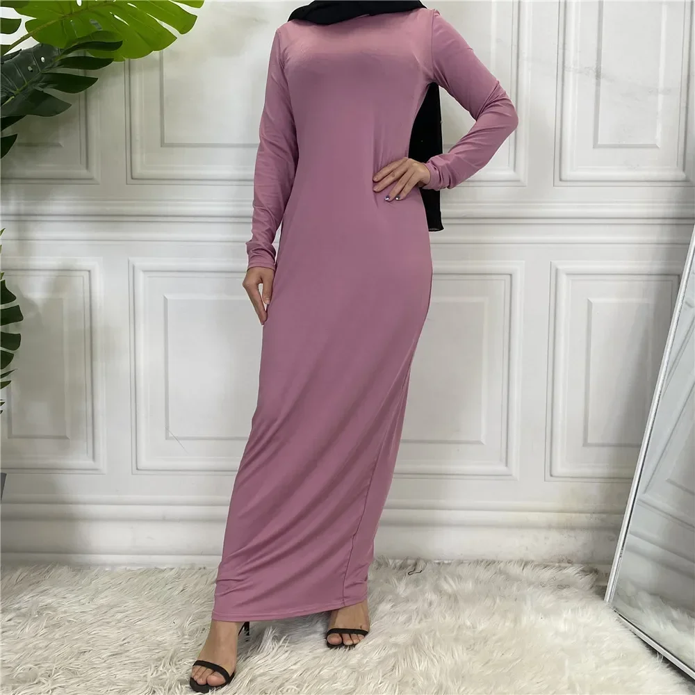 White Abaya Under Dress Milk Silk Long Sleeve Muslim Inner Dresses Islamic Clothing Turkey Abayas for Women Dubai Ramadan Robe