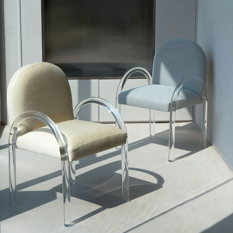 

Scandinavia Acrylic Dining Chairs Nordic Designer Light Luxury Coffee Shop Home Armrest Dining Chair Room Furniture HY50CT