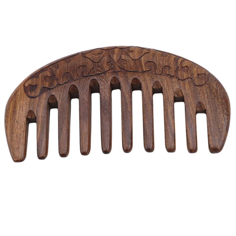 Handcrafted Sandalwood Crescent Comb – Wide-Tooth Anti-Static Wooden Hair Comb with Carved Detailing