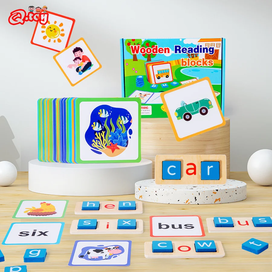 

Wooden Spelling Game Children English Letter Alphabet Learning Education Toys for Kid Preschool Word Cognition Blocks Cards Set