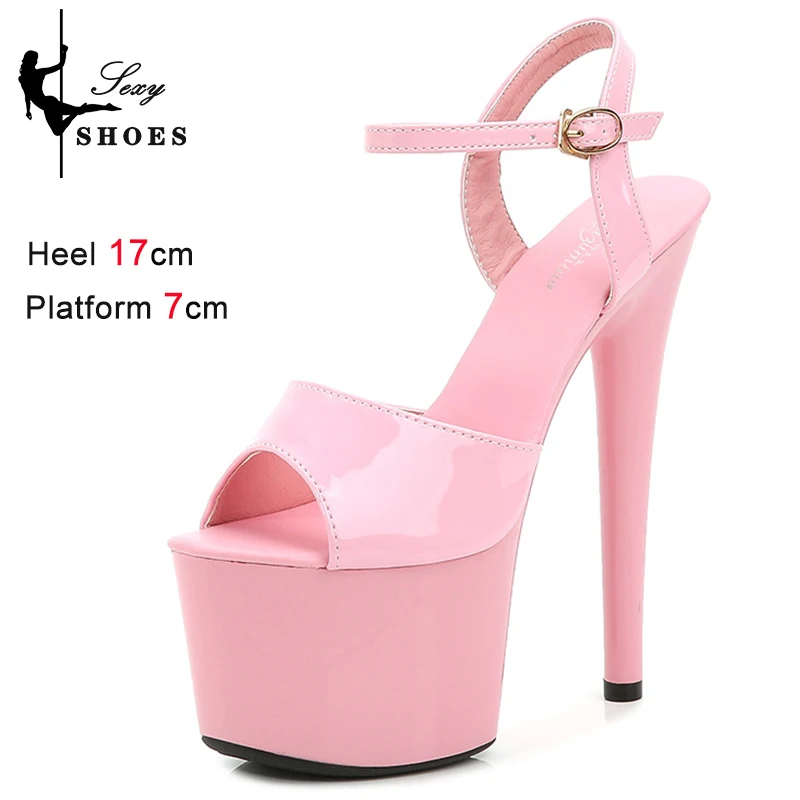 Shoes for Women 17CM High Heeled Sandals Open Toe Shoes Summer Buckle Strap Platform Party Club Striper Shoes Female Stiletto