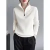 Autumn Winter Solid Color Pullover Zipper Long Sleeve Sweater Knitted Elegant Women's Clothing Half Open Collar All-match Tops 2