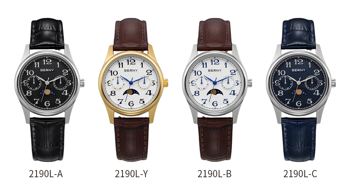 BERNY Luxusuhr für Damen, Quarzuhr im Vintage-Stil, leicht ablesbare Damenuhr mit Mondphasen-Kalender, elegante Business-Armbanduhr – Detail 7