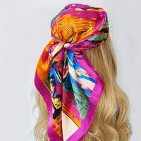 90*90CM Kerchief Fashion Print Satin Silk Scarves Popular Colour Square Shawls Luxury Sunscreen New Headcloth foulard muffler 1