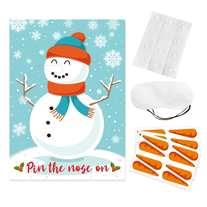 Christmas Party Games Kid DIY Sticker Pin the Nose on Snowman Pin the Hat on Santa Claus Adult Blindfold Game Activities