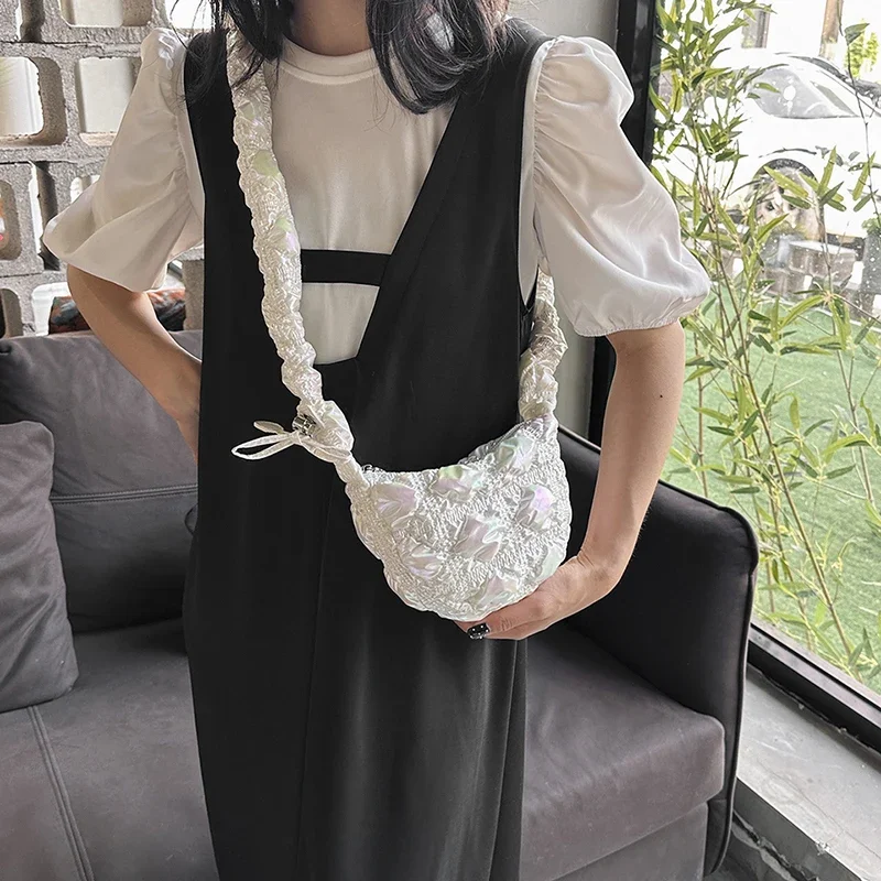 2023 Fashion Women Shoulder Bags Silver Pink High Quality Durable Fabric Female Shoulder Bag Prettry Style Girls Lovely Mini Bag